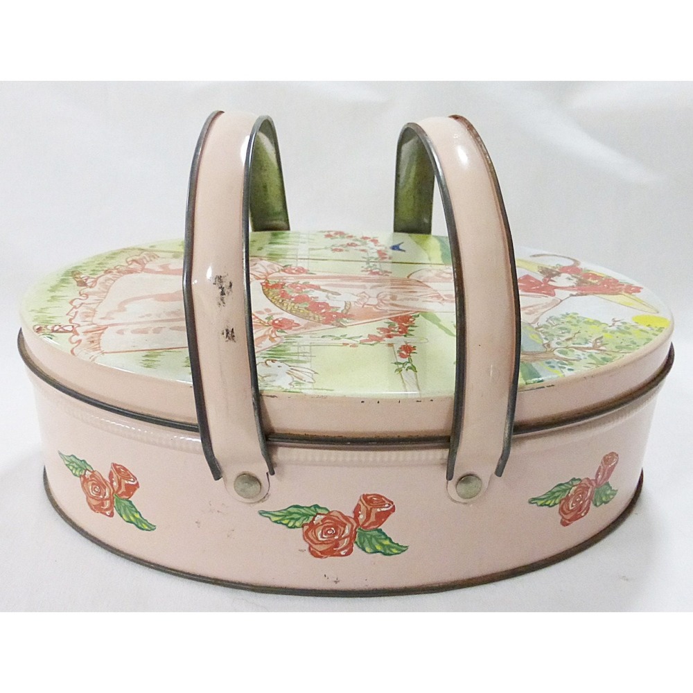 Vtg advertising 1960s valleybrook farms tin box jewelry storage cottagecore
